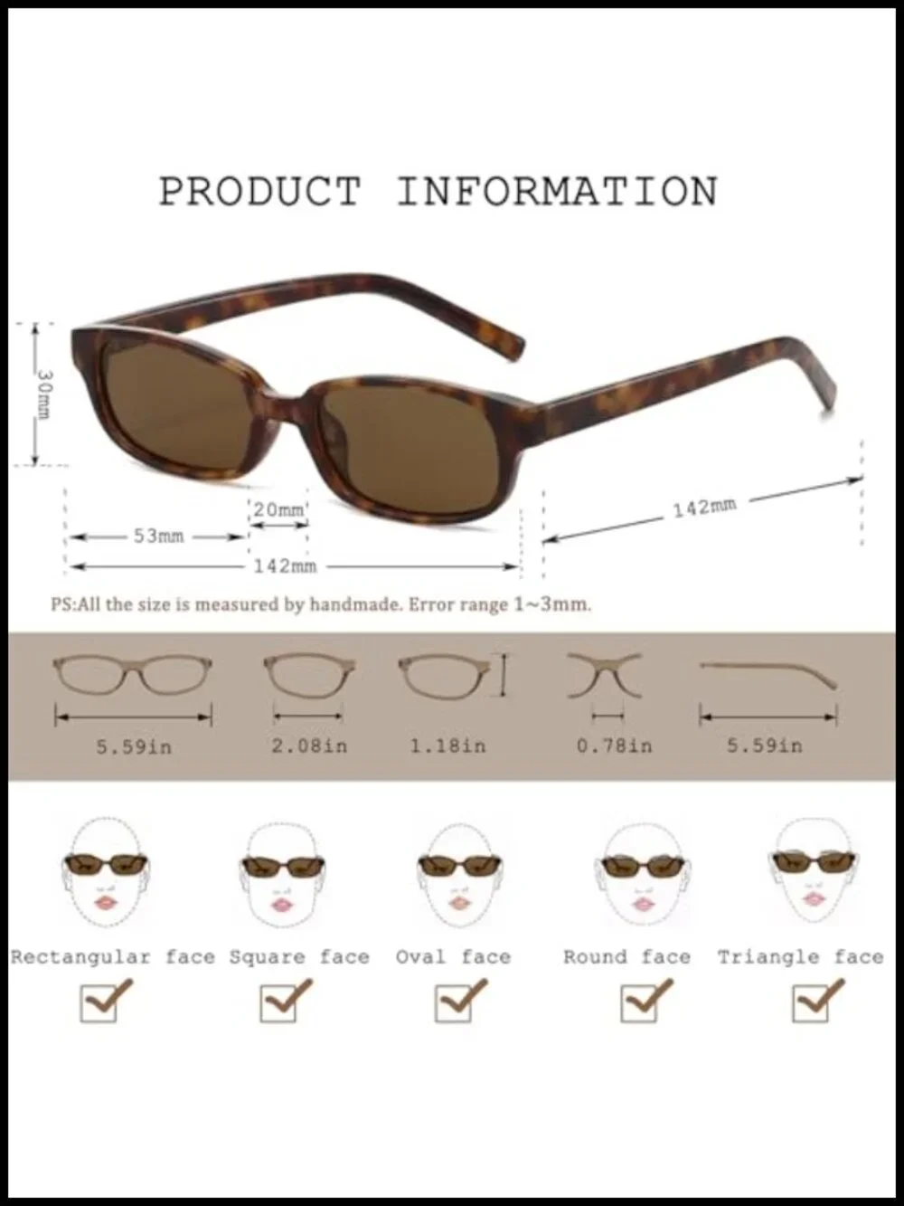 Retro Polarized Rectangle Sunglasses UV400 Protection Narrow Frame Unisex